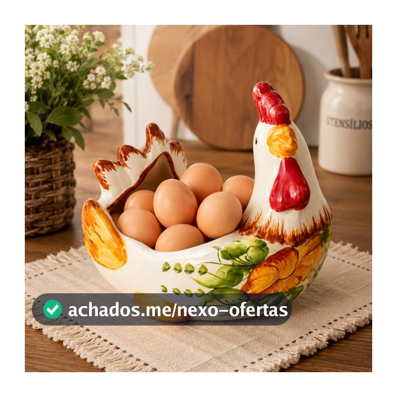 Porta Ovos Galinha em Cerâmica Esmaltada Pintada a Mao Decorativa Cozinha