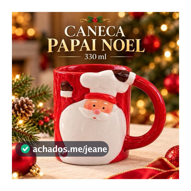 Caneca de Natal Papai Noel Cozinheiro em Relevo Vermelha 330 ml