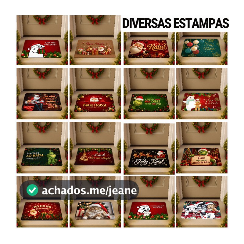 Tapete de Natal Entrada de Porta de Casa Antiderrapante Decorativo Diversas Estampas