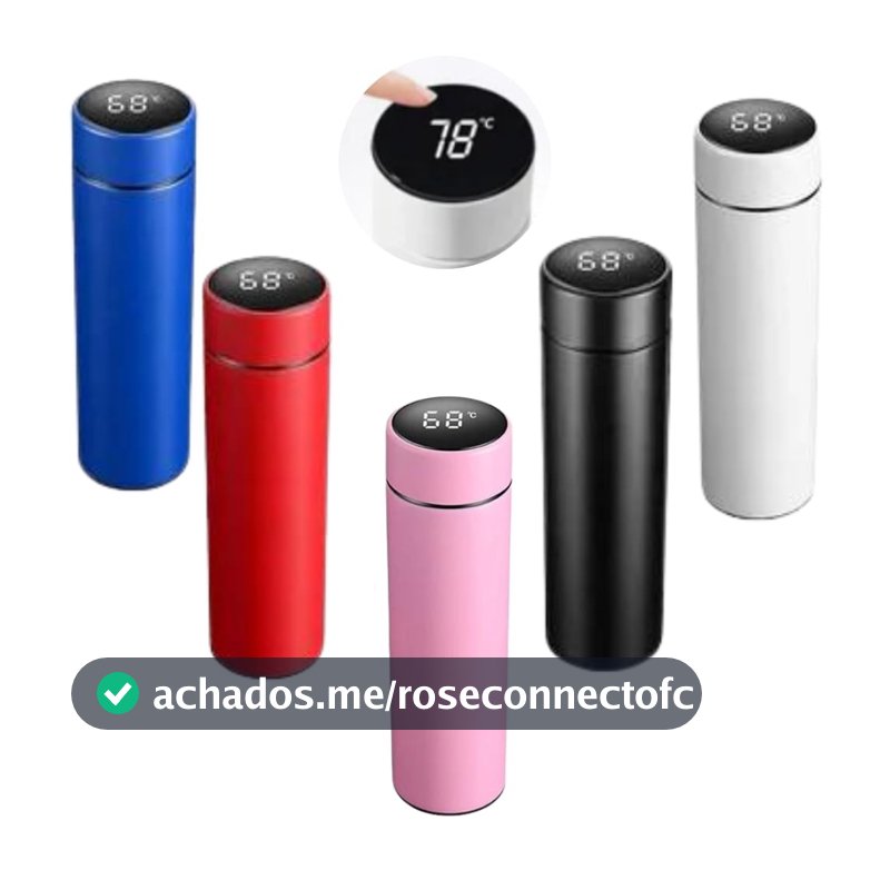 Garrafa Térmica em Aço Inox 500ml com Termômetro Digital LED Touch (Vermelho)