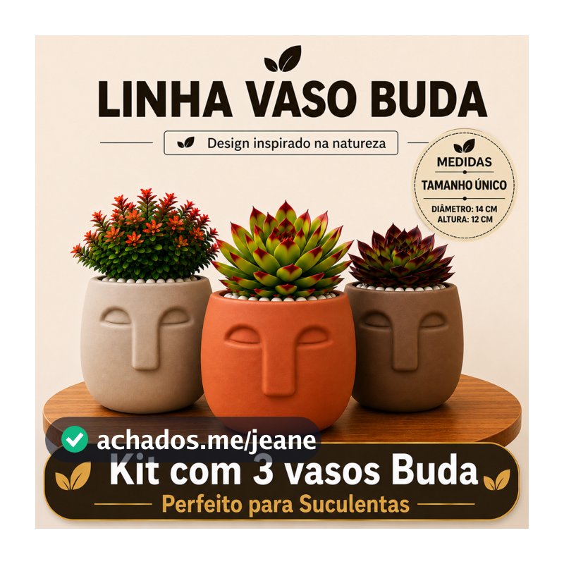 3 Vasos Buda Polietileno Decorativo Cachepot para Plantas Suculenta Jardim Paisagismo Sala Varanda Área Interna
