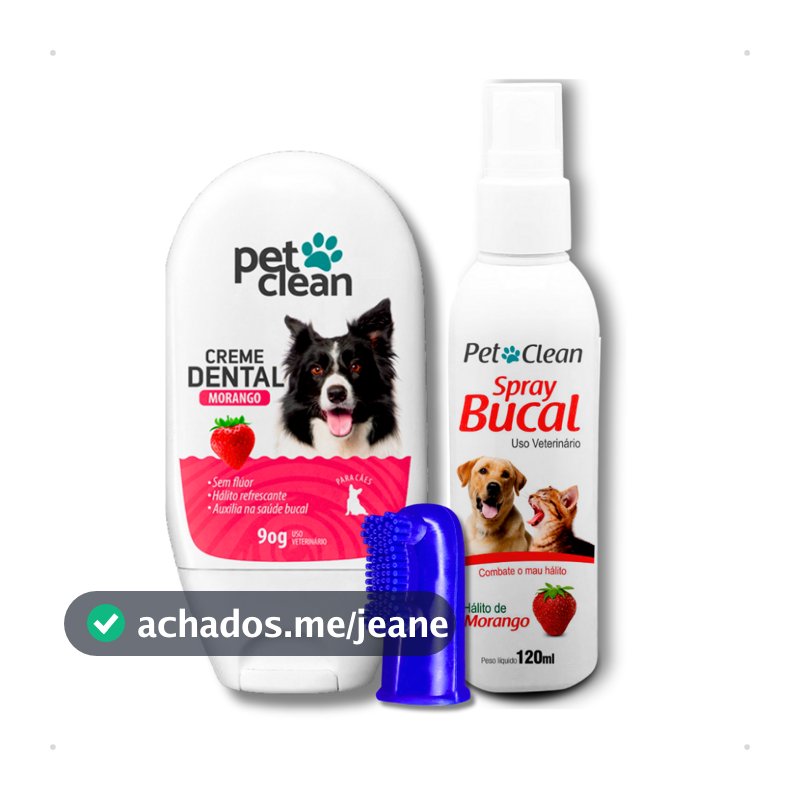 Kit Pet Clean Higiene Bucal para Cachorro e Gato Creme Dental 90 g Spray Bucal 120 ml Escova Dedeira