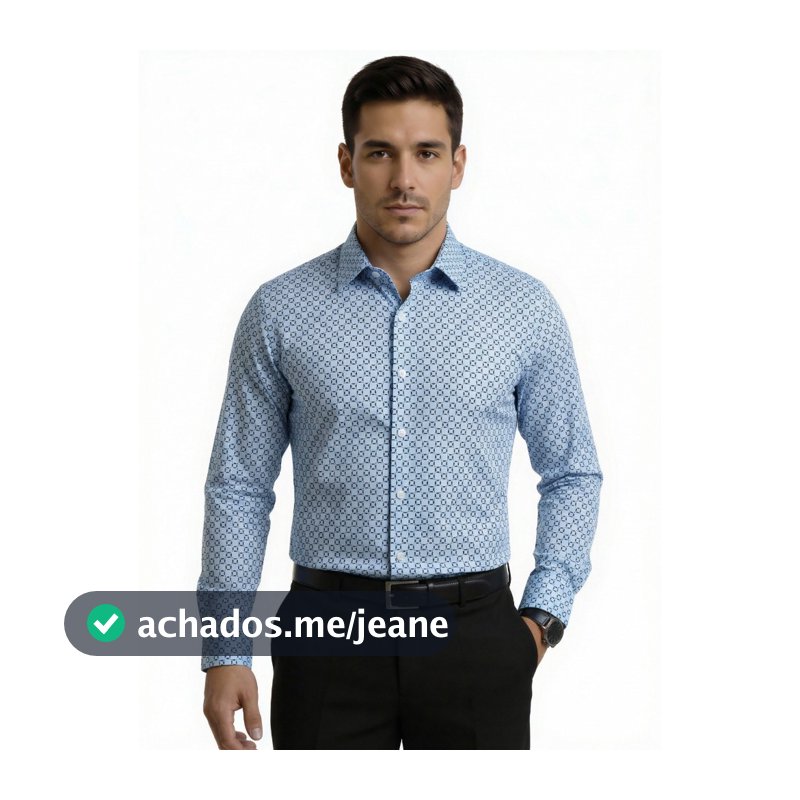 Camisa Social Masculina Estampada Manga Longa Slim Fit Confortável