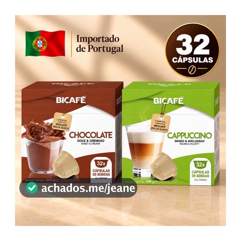 Kit 32 Cápsulas Importadas Bicafé Cappuccino e Chocolate Compatível Máquinas Dolce Gusto