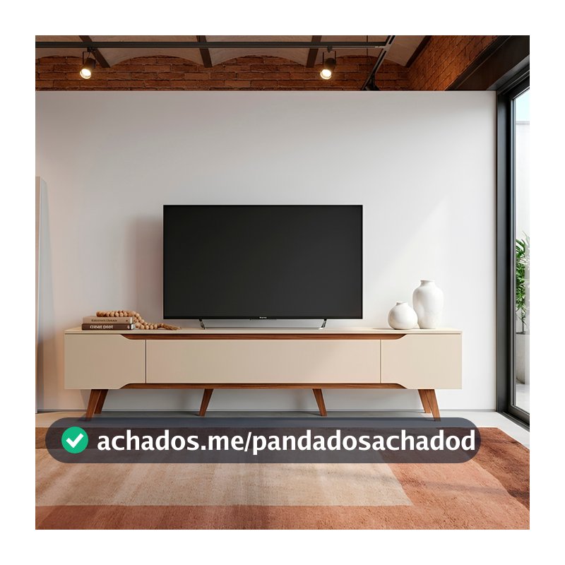 Rack Retrô para TV até 70 polegadas, Pés em Madeira Maciça Shop 2,20m – Moderno e de Alta Qualidade