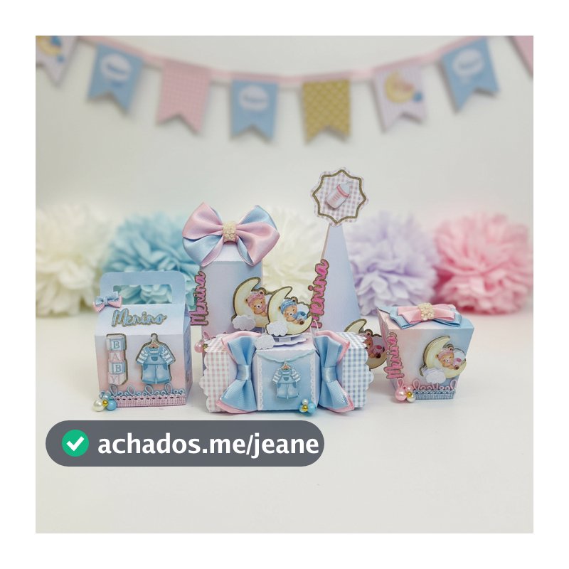 Kit Papelaria Personalizada Chá Revelação Caixa Caixinha Festa Montar Todos os Temas