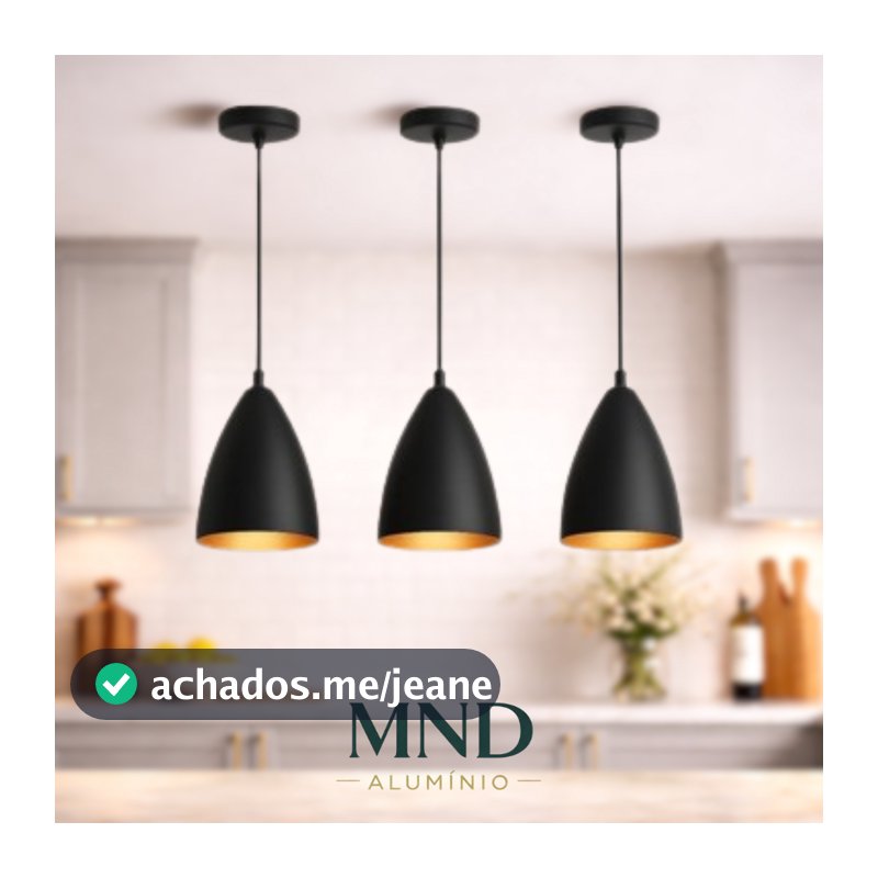 Kit 3 Luminárias Pendentes Modernas Preto com Cobre – Sala, Jantar, Teto