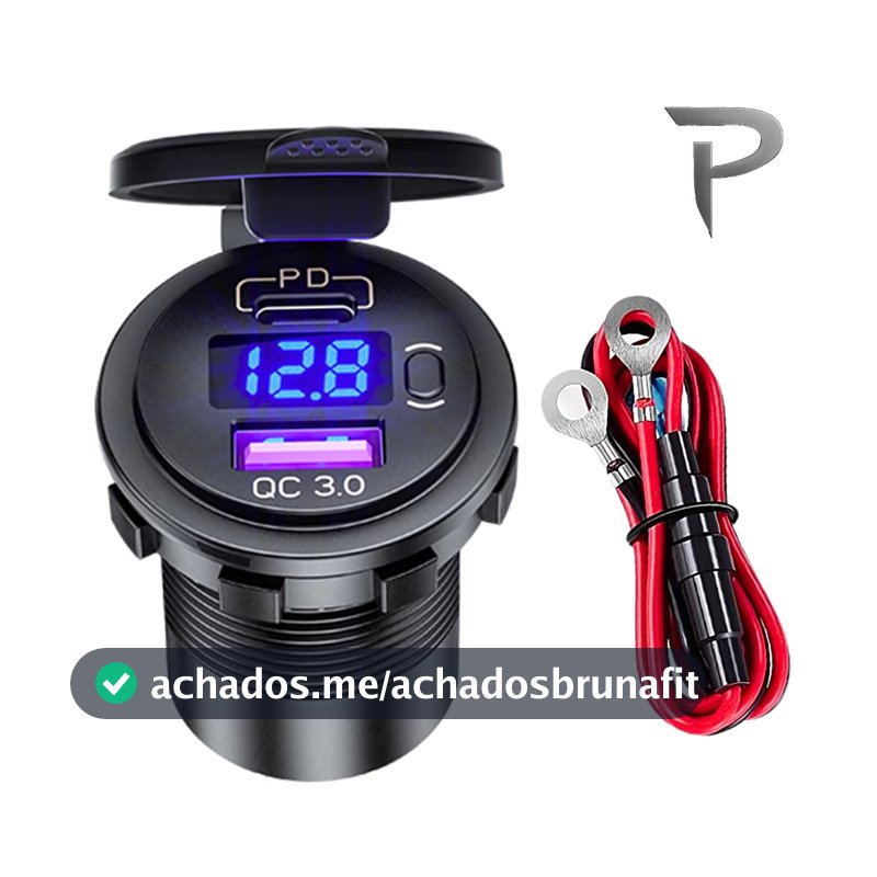 Tomada Carregador Carro Usb Tipo C Pd3.0 Voltimetro Vermelho