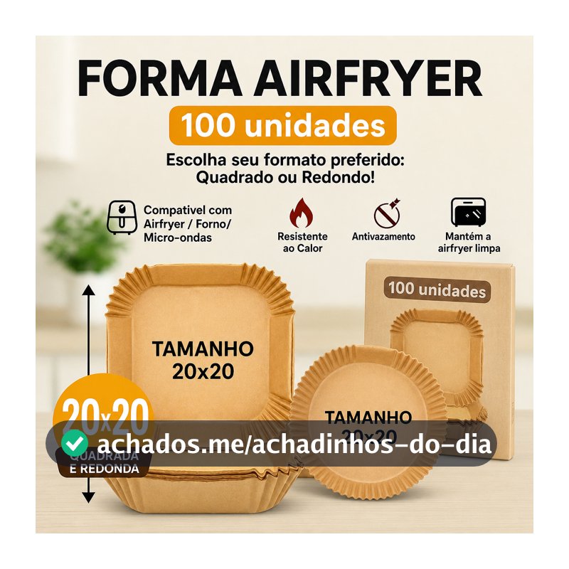Kit 100 Forma Airfryer Quadrada Descartável Grande