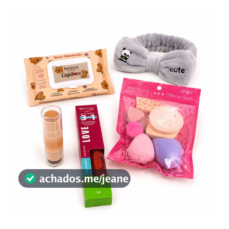 Kit Skincare Completo Feminino Faixa de Cabelo Esponjas Maquiagem Lenço Umedecido Gloss 3x1 Facial