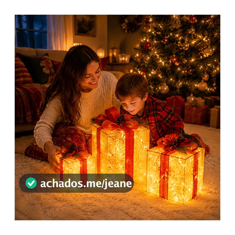 Enfeites Decorativos De Caixa De Presente Iluminados , Conjunto De 3 Caixas De Natal Iluminadas Por LED