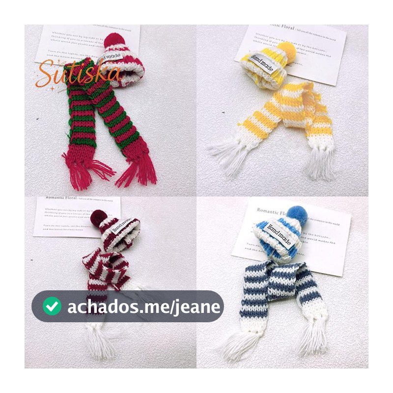 sutiska 1 Conjunto De Casa De Bonecas Mini Chapéus De Natal Cachecóis Moda Chapéu De Malha Boné Com Bola De Cabelo Decor