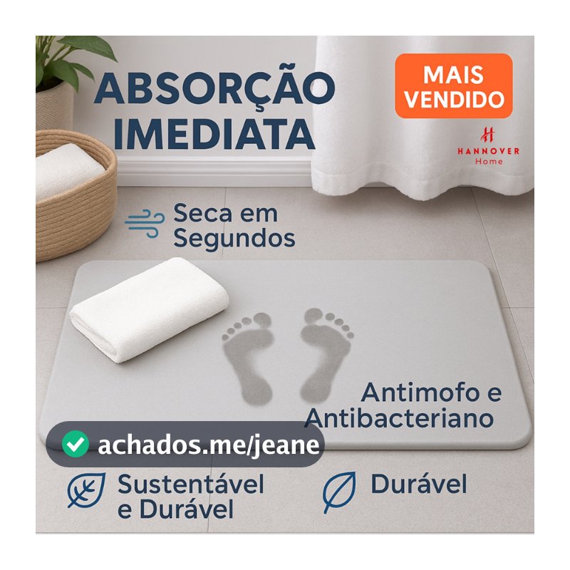 Tapete de Pedra Diatomita Para Banheiro Secagem Rápida 60cm x 39cm Antiderrapante Impermeável