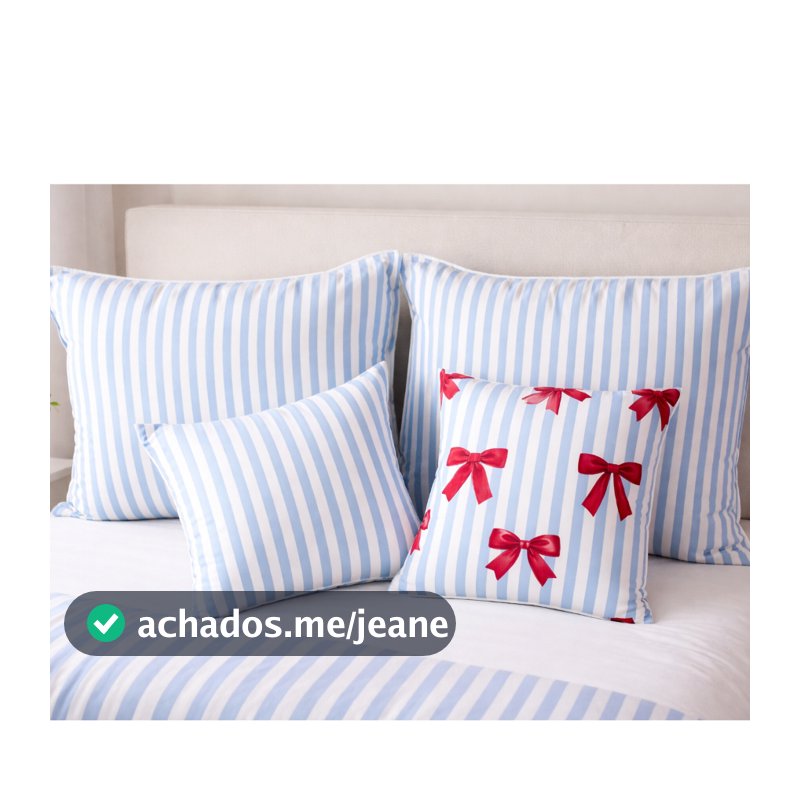 Capa de Almofada 45x45 + Fronha 50x70 Listrado Azul com Laço Vermelho Cama Posta | Opções