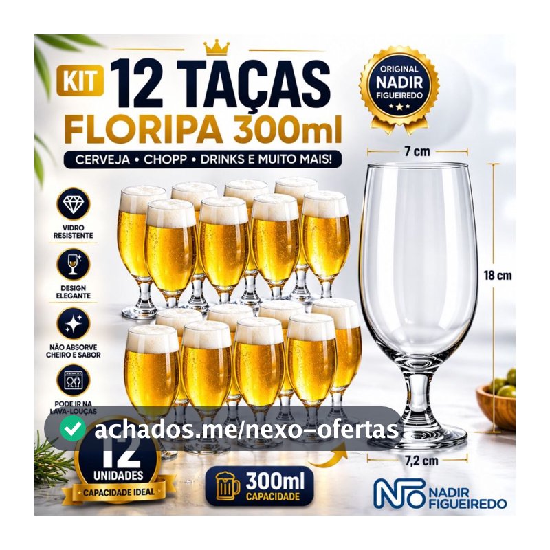 Jogo Taças de Vidro Floripa 300ml Cerveja Chopp Nadir
