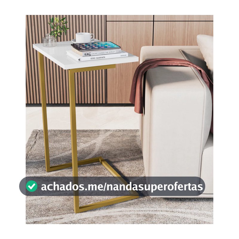 Mesa Lateral Notebook com Pés de Ferro Elegante Apoio Sala Sofá Moderna Decoração Pé Dourado
