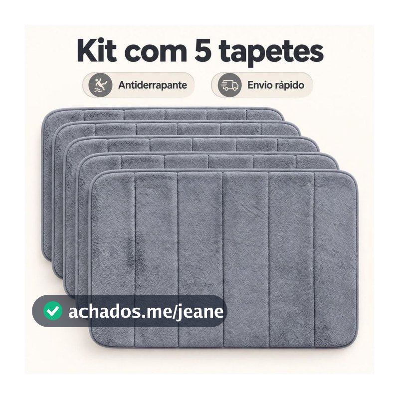Kit com 5 Tapetes Antiderrapantes Soft Macios Luxo 60 x 40 cm | Envio Rápido
