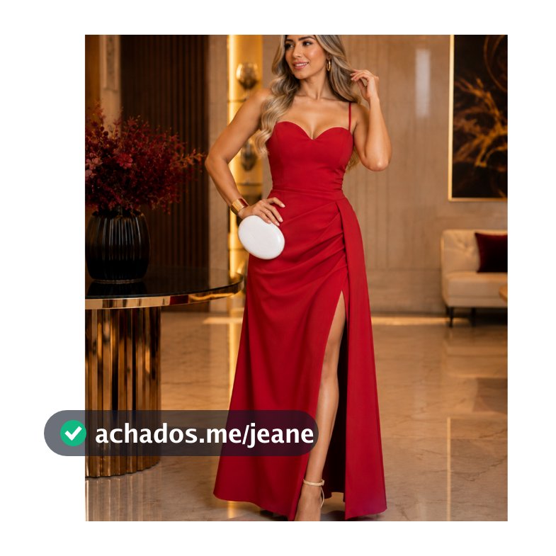 Vestido Longo Feminino Duna Premium Coração com Alças Finas Reguláveis, Lastex nas Costas e Fenda – Festa, Elegante e So