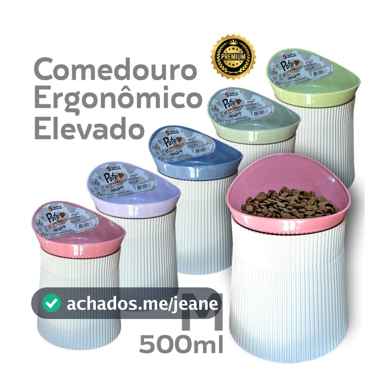 Comedouro Elevado Alto Postura Pet - M 500ml Cachorro Gato - Família de Estimação