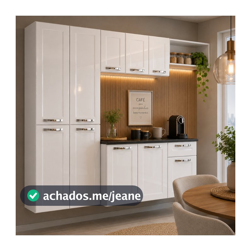 Cozinha Completa Itatiaia Aço Amanda Com Paneleiro Duplo Armário Aéreo e Balcão Branco Nevada