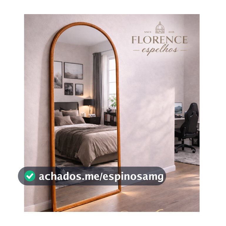 Espelho Verona Oval Base Reta Corpo Inteiro Com Moldura em Couro Premium 120x50 Sala Quarto