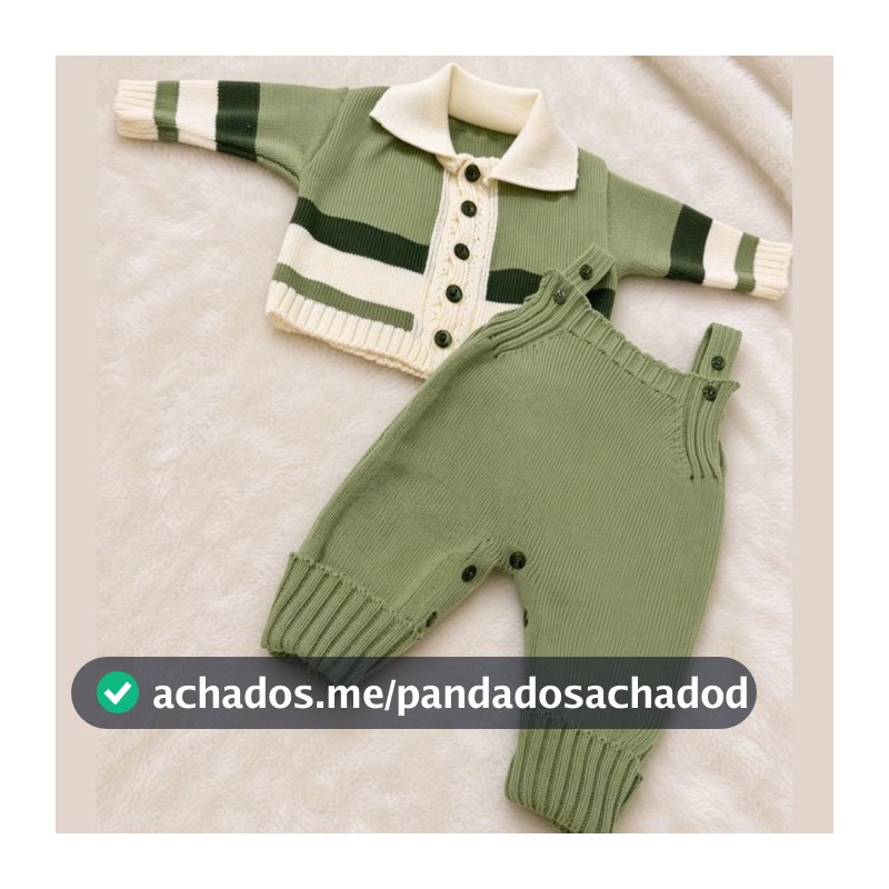 Conjunto Bebê Tricô Cardigan e Jardineira Verde  Enxoval Baby Menino
