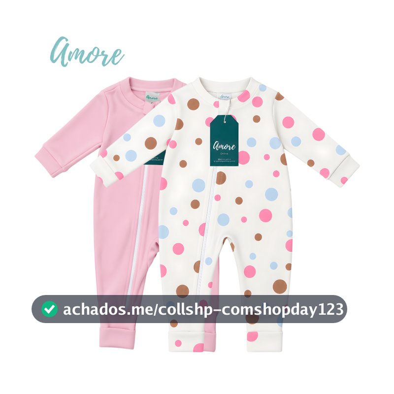 Roupa Para Bebê Kit 2 Macacão Amore Vira Pé Bolinha Rosa e Rosa 100% Algodão