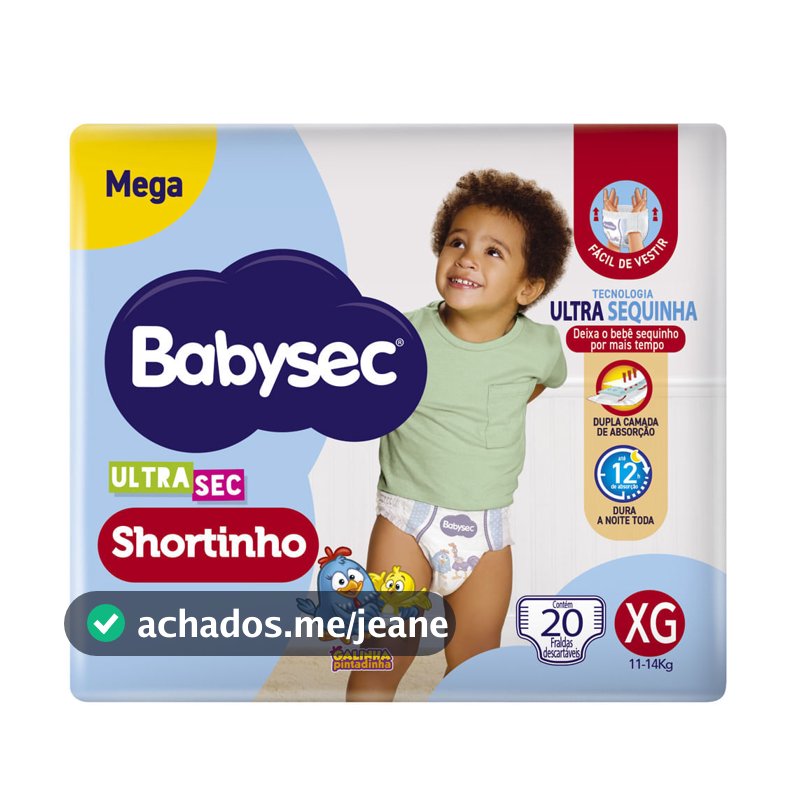 Fralda Babysec Ultrasec Shortinho Mega Tamanho XG 20 Unidades Descartáveis