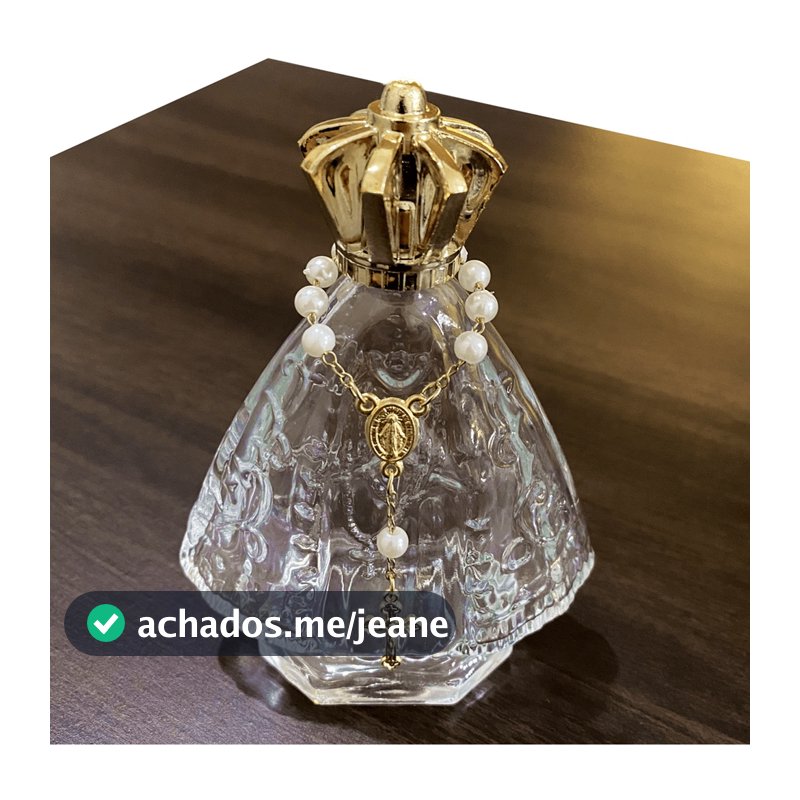 Kit 20 Frascos N. Sra Aparecida 60ml + 20 Mini Terços Pérola/Dourado – Lembrancinhas Religiosas