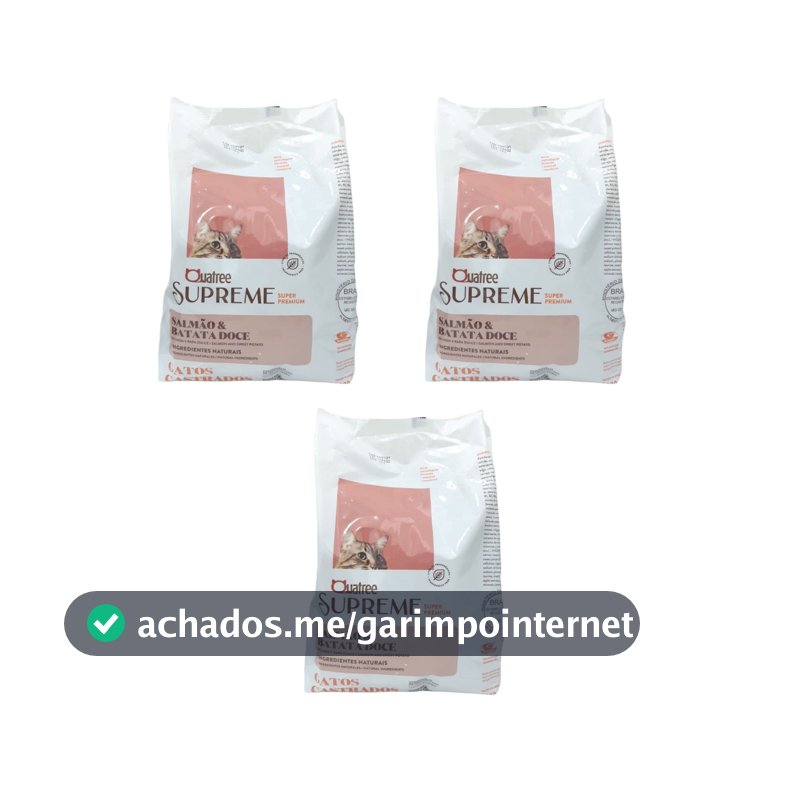Kit 3 Rações Quatree Supreme Gato Castrado Salmão e Batata Doce 1kg