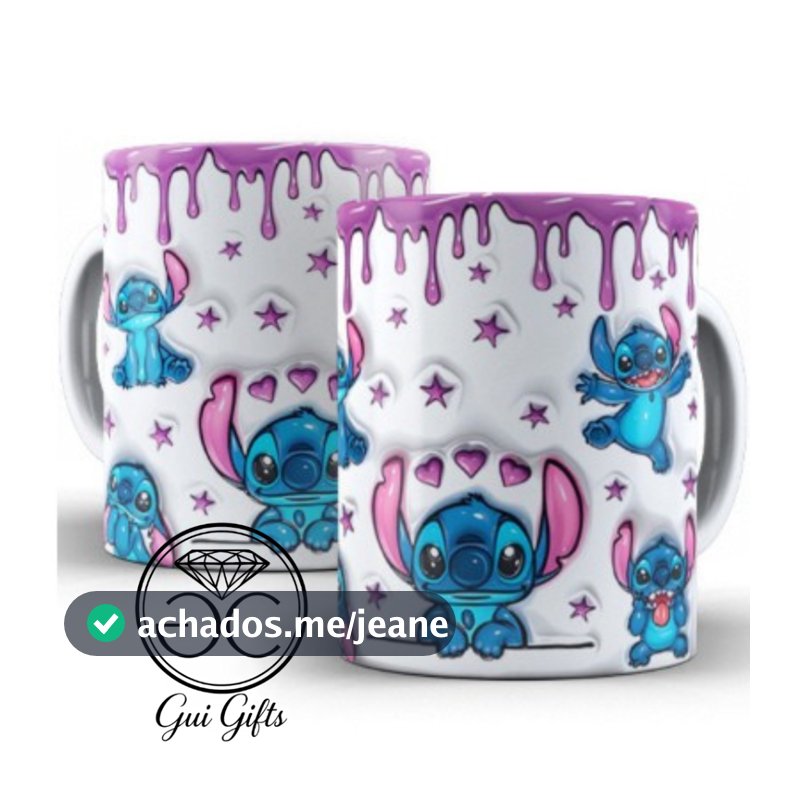 Caneca Xícara Personalizada Lilo e Stitch Disney Efeito 3D Porcelana 325ml Presente