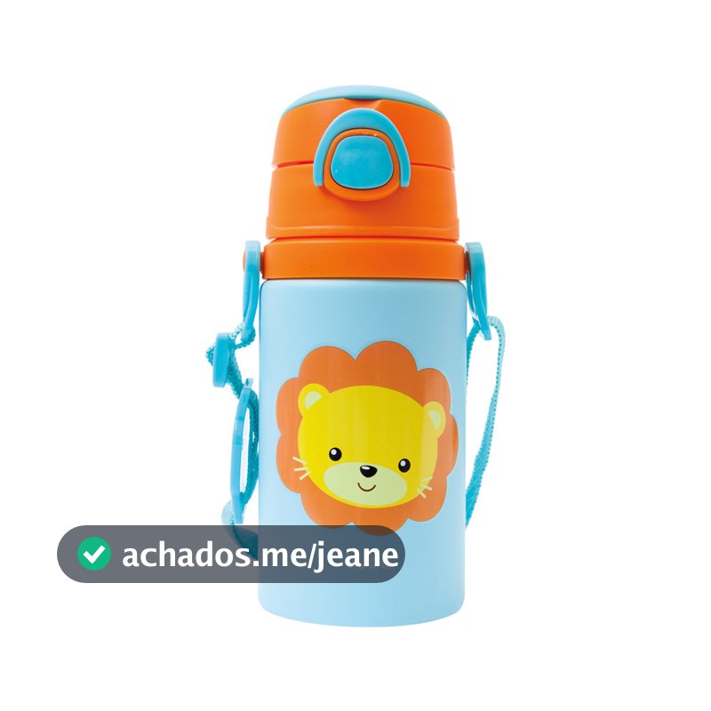 Garrafinha De Alumínio Com Canudo Buba Animal Fun Leão 400ml