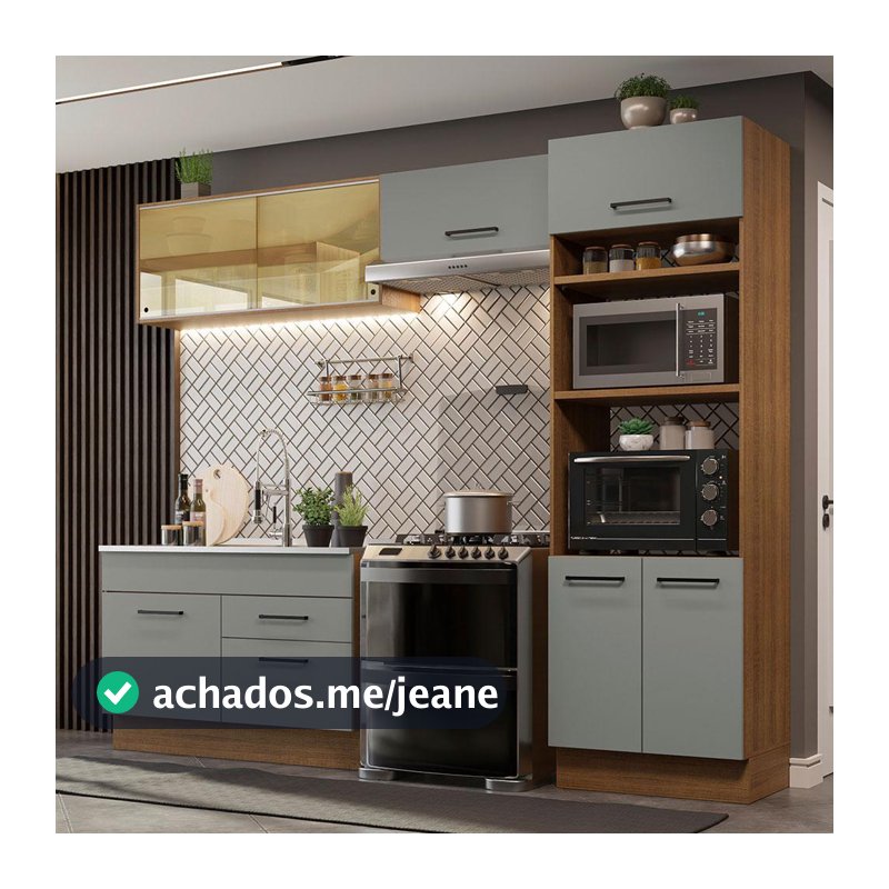 Cozinha Completa Madesa Agata 270005 com Armário e Balcão (Sem Tampo e Pia) - Rustic/Cinza