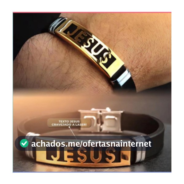 Pulseira masculina Dourada Jesus em aço Borracha Resistente PMPN3