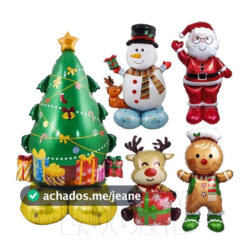 Balão Grande De Filme De Alumínio Em Pé De Natal-Decoração De Balões Infláveis Com Base De Boneco De Neve De Papai Noel