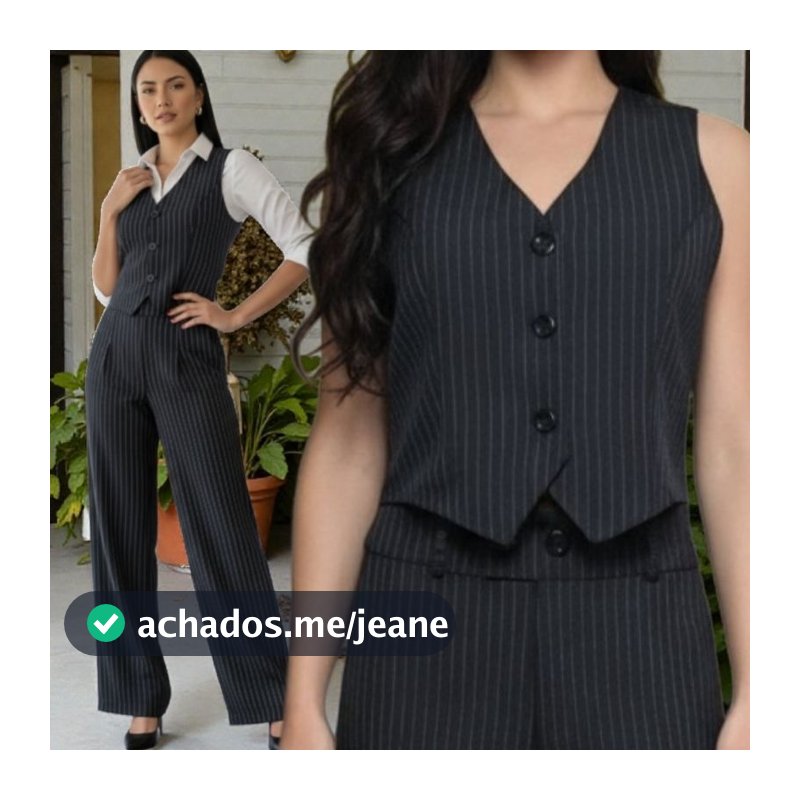CONJUNTO ALFAIATARIA FEMININO – CALÇA + COLETE RISCA DE GIZ Elegante • Social • Chic