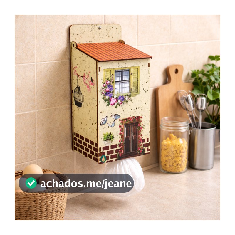 Puxa Saco de Parede Porta Sacolas Organizador Cozinha Casinha em MDF Decorativo