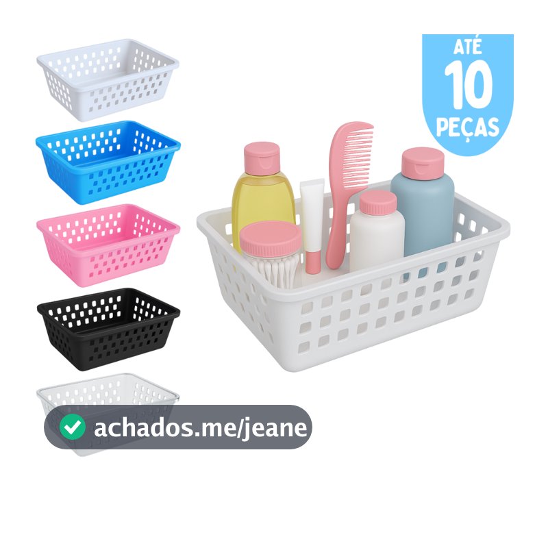 Kit ate 10 Cesto Organizador Medio 20x15x6cm Branco Transparente Rosa Azul Preto
