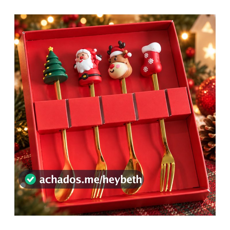 Kit Talheres Natalinos Dourados Colher Garfo Sobremesa Papai Noel Rena Árvore Bota Natal Mesa Posta
