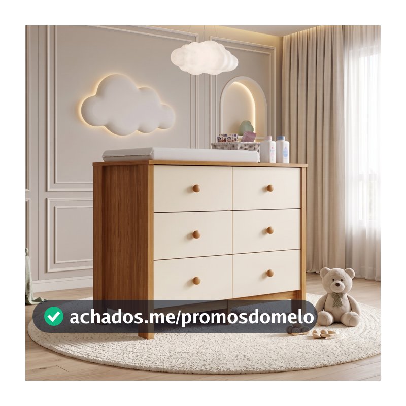 Cômoda 6 Gavetas Com Colchão para Quarto de Bebê Organizador Infantil Cômoda para Roupas Fraldas