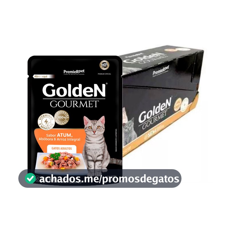 Caixa 20un. Ração Úmida Sachê Golden Gourmet Gatos Adultos Atum 70g