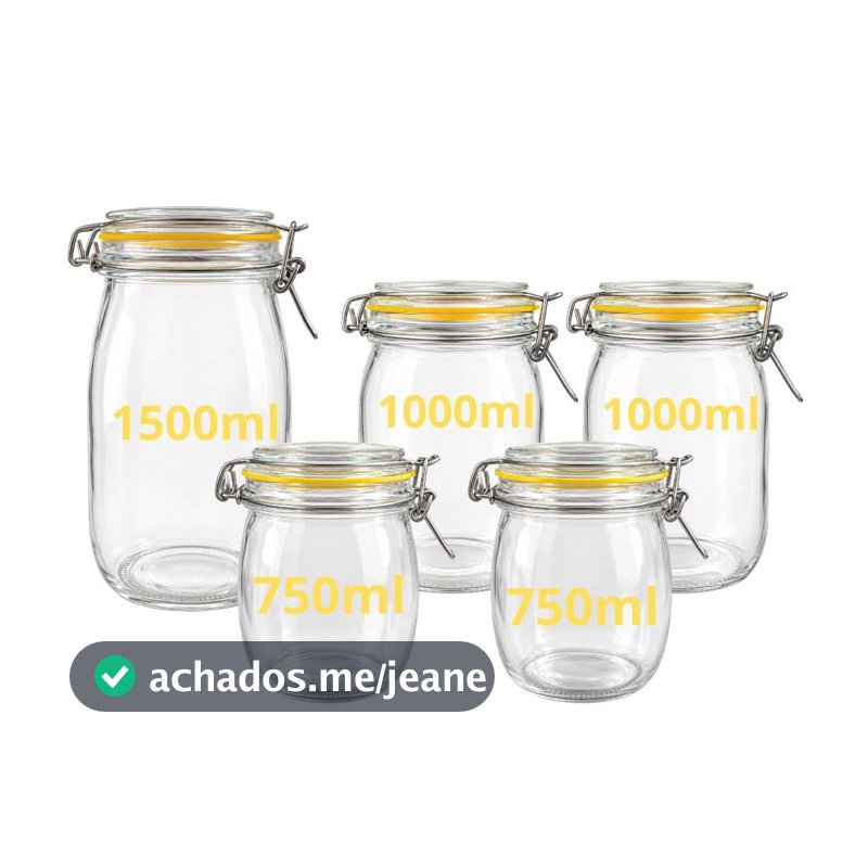 Kit 5 Potes de Vidro para Cozinha e Despensa Diversos Modelos e Capacidades
