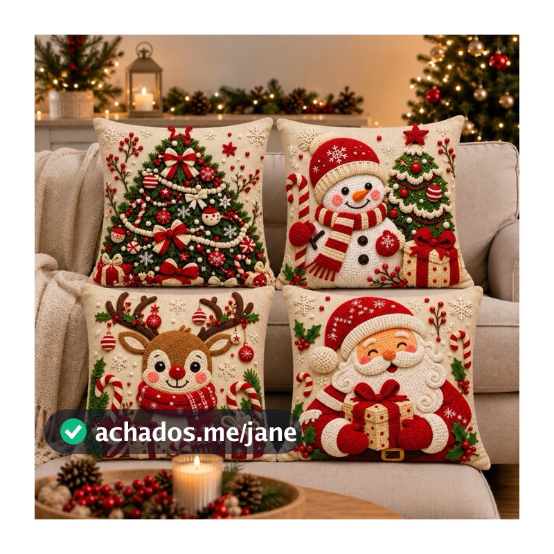 KIT 4 CAPAS DE ALMOFADAS DECORATIVAS NATAL PAPAI NOEL BONECO DE NEVE FELIZ NATAL  RENA LANÇAMENTO 2026