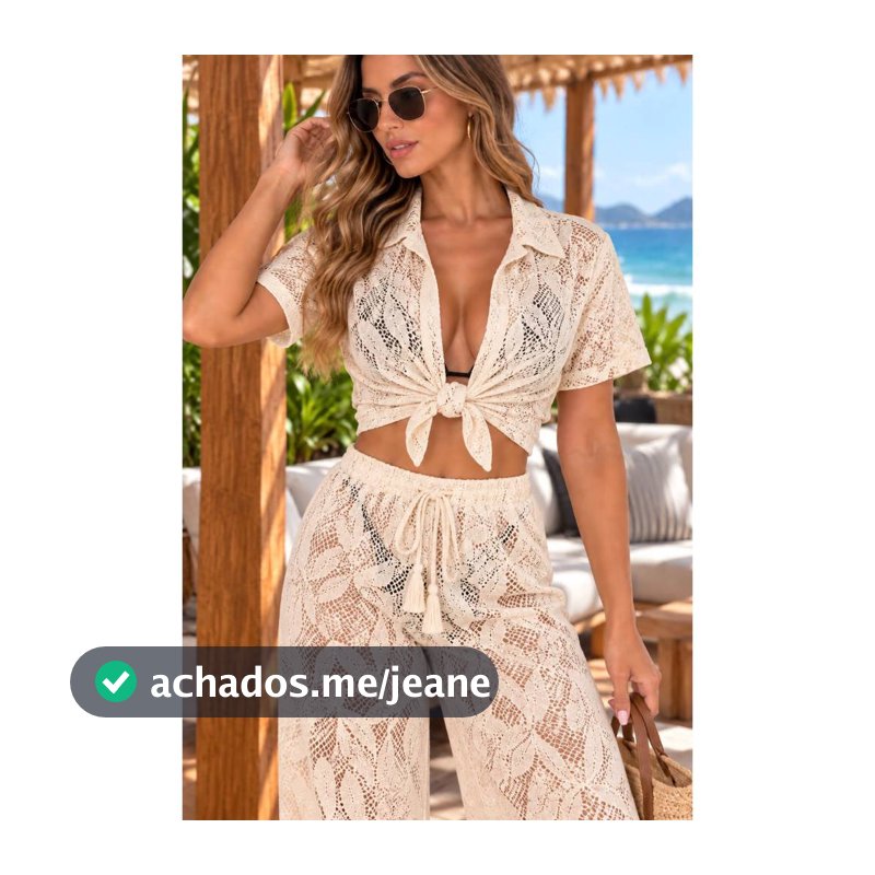 Conjunto Feminino 2 Peças Saída de Praia Calça e Camisa Arrastão Verão