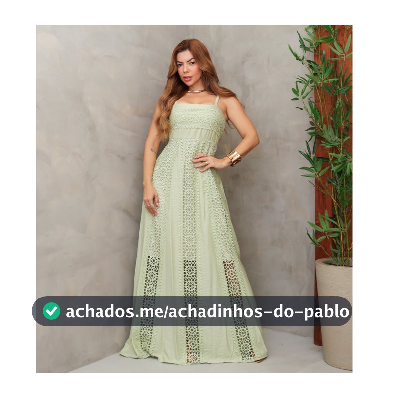 Vestido Longo Feminino Forrado Alça Fina com Renda Guipir Elegante Moda Verão SD1732