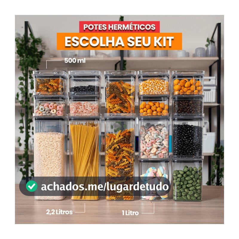 Kit Potes Herméticos Porta Mantimentos Acrílico Empilháveis Quadrado Resistente Cozinha Dispensa