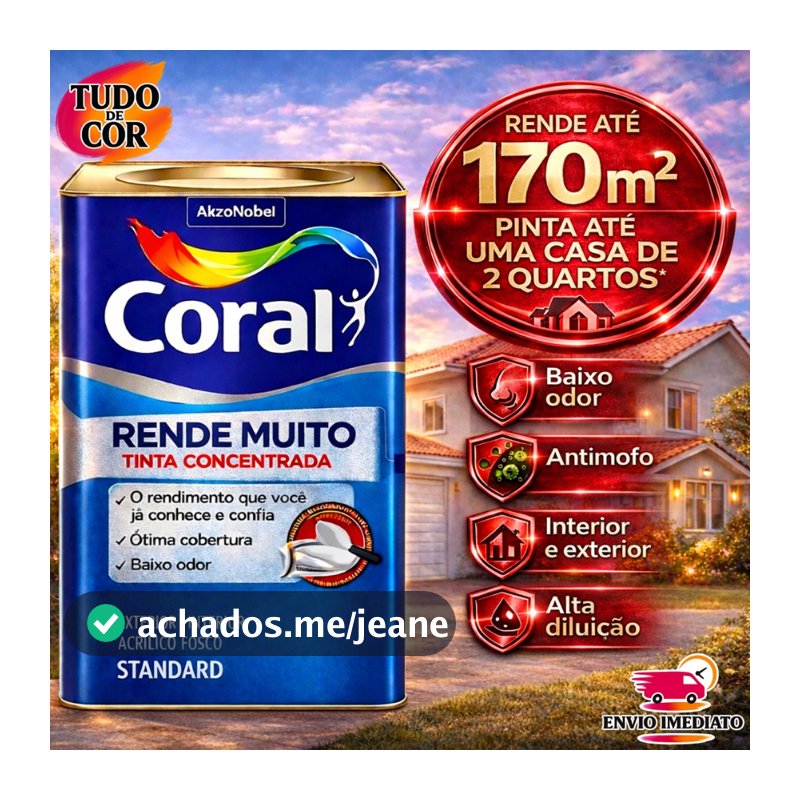 Tinta Coral Acrílica Rende Muito 18L, 16L e 20L  Fosca Lavável Standard Rendimento Secagem Rápida