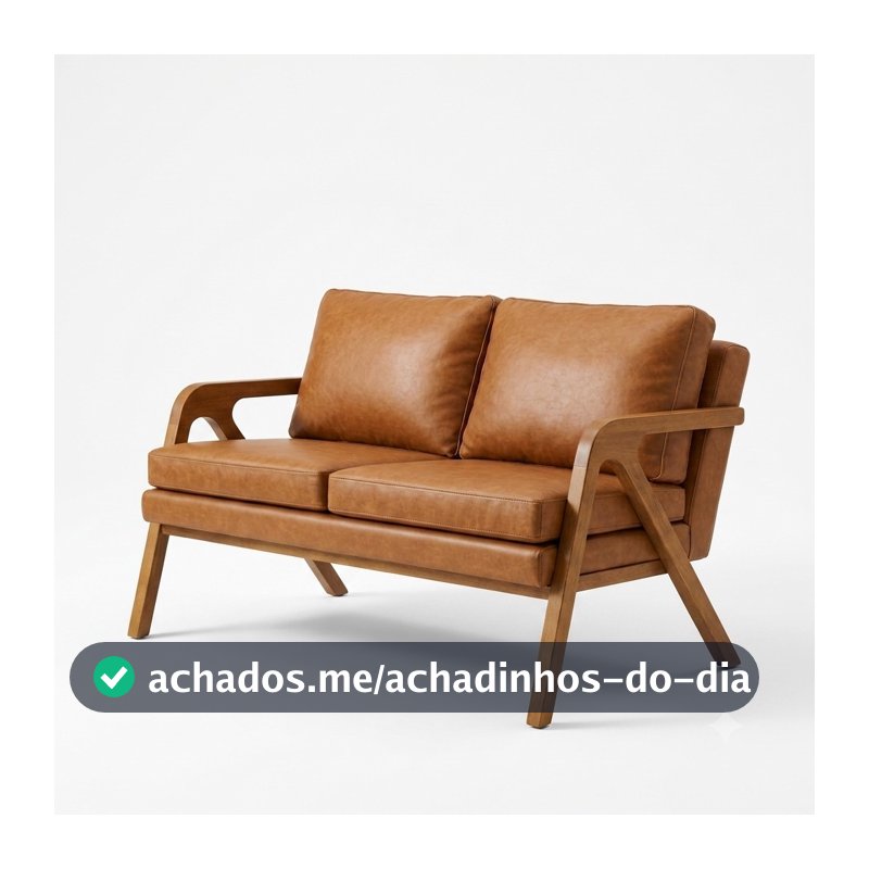 Namoradeira Mona Ellegance Sofá Estofado Em Linho/Couro 2 Lugares Madeira Design Moderno Confortável