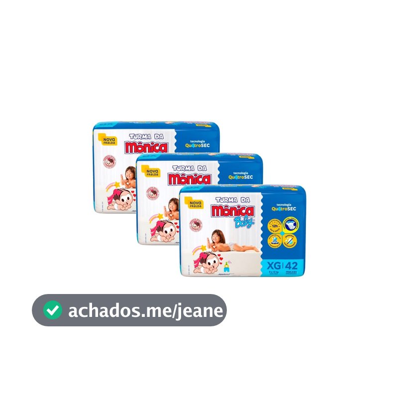 Kit 3 Fralda Turma da Mônica Baby Mega Tamanho XG 42 Unidades Descartáveis
