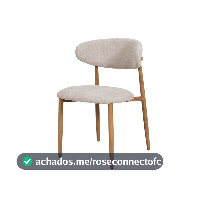 Cadeira de Jantar Estofada em Linho Base Metálica Amadeirada Moderna e Confortável